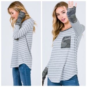 Gray & camo top mixed media top